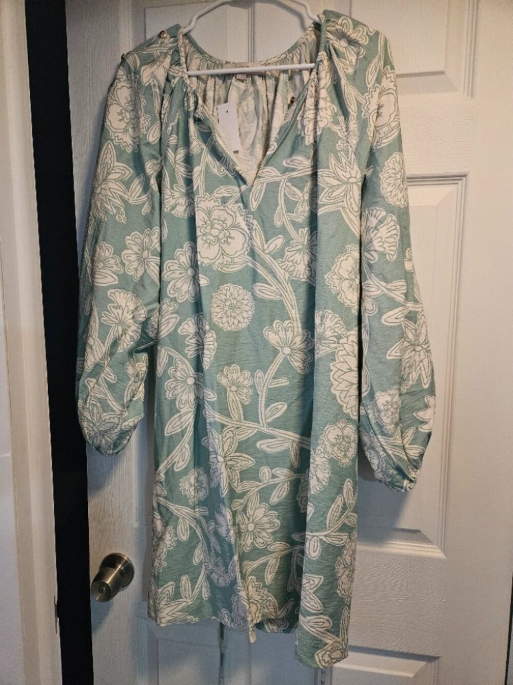 Loft Green and White Knee Length Dress